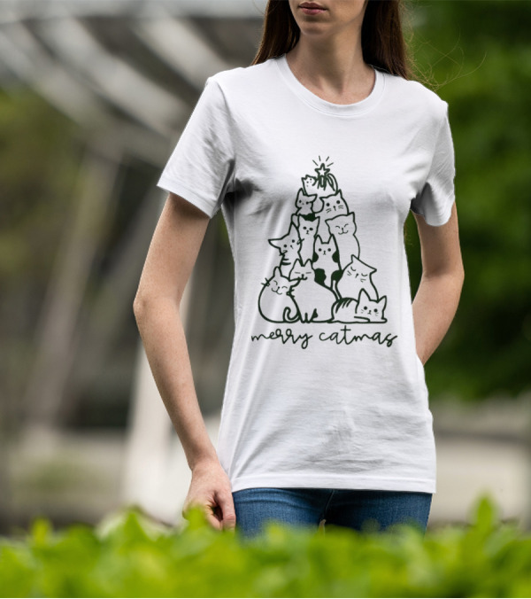 Merry Catmas Cats Christmas Tree T-Shirt