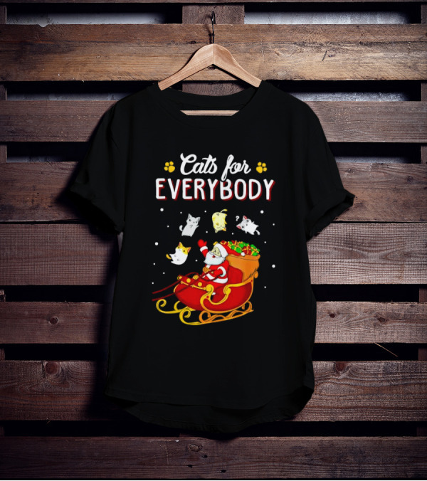 Cats For Everybody Santa With Cats Sleigh Christmas T-Shirt