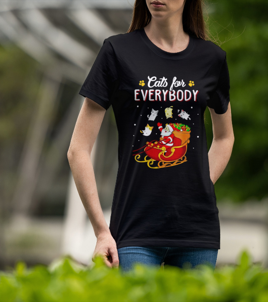 Cats For Everybody Santa With Cats Sleigh Christmas T-Shirt