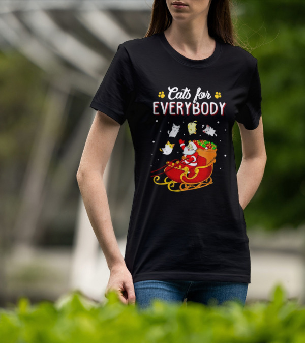 Cats For Everybody Santa With Cats Sleigh Christmas T-Shirt