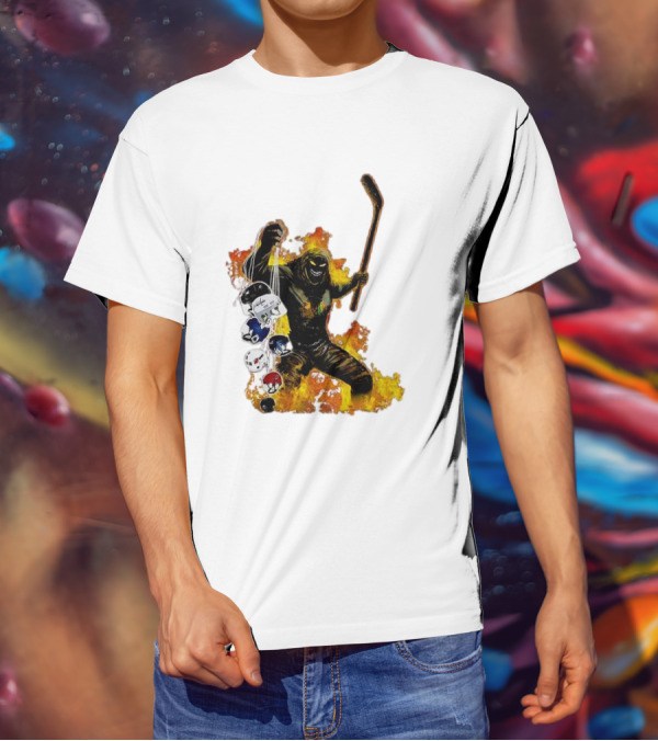 Evil Fire Hockey Player Holding Chicago Blackhawks And NHL Helmets T-Shirt