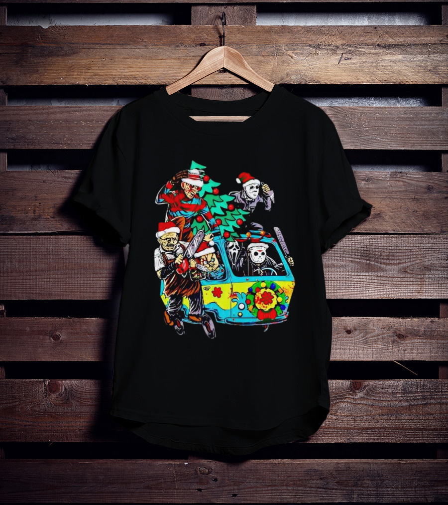 Horror Movie Characters Christmas Driving Mystery Van T-Shirt