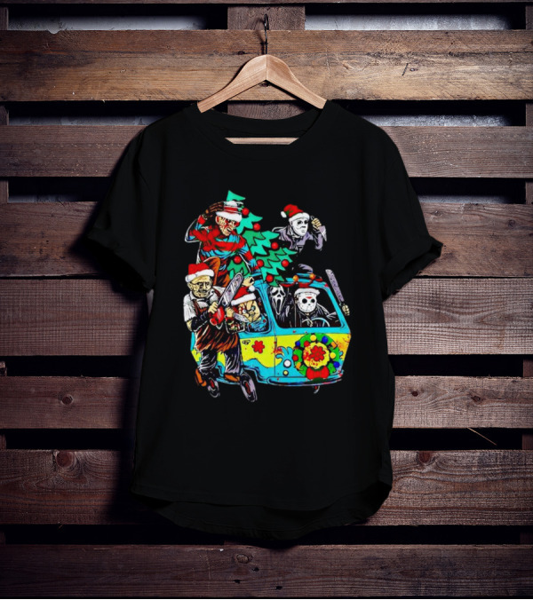 Horror Movie Characters Christmas Driving Mystery Van T-Shirt