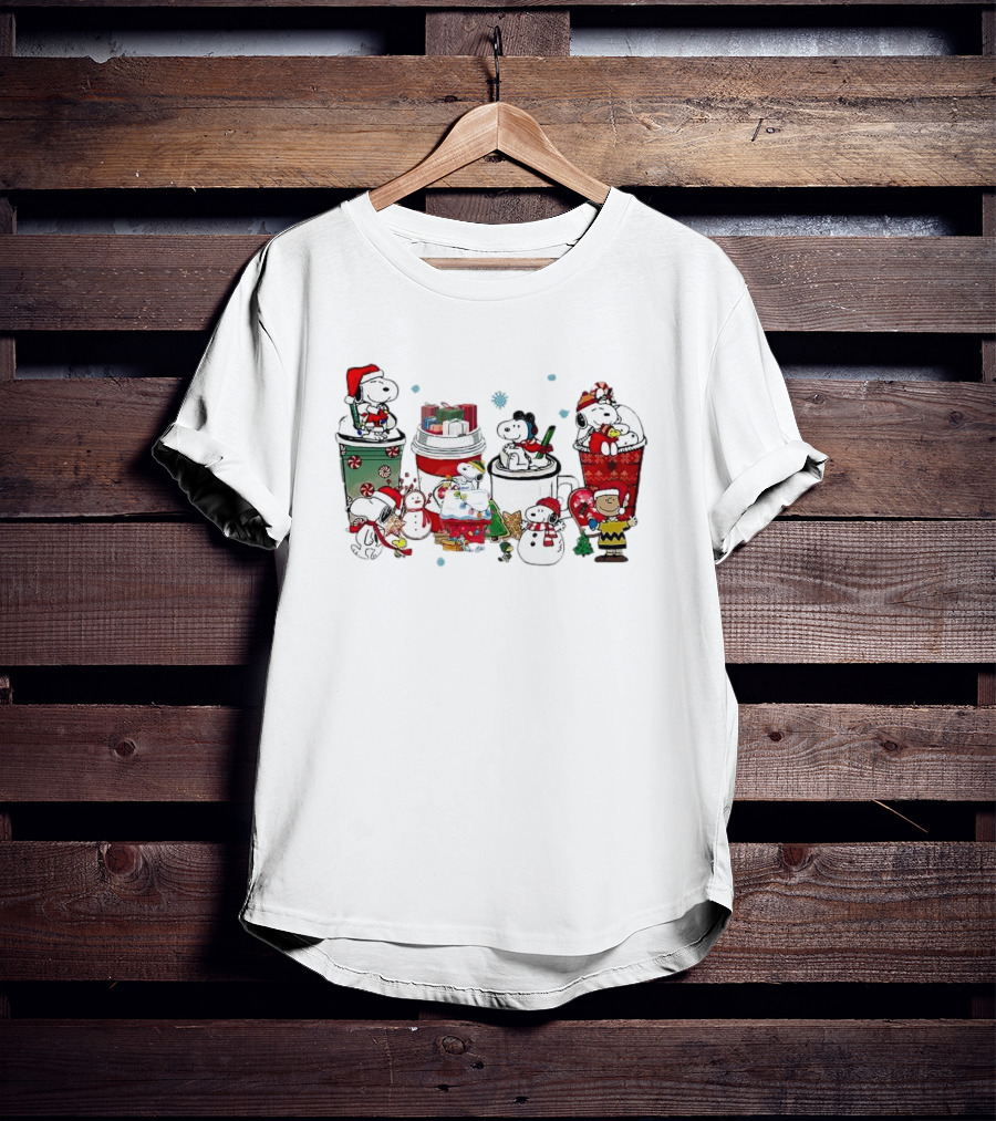 Snoopy And Friends Christmas Coffee Cups Scene Peanuts Holiday T-Shirt