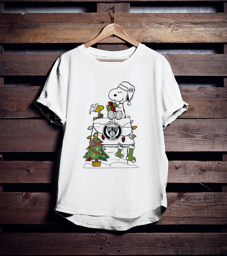 Snoopy Woodstock Christmas Igloo Brooklyn Nets Holiday Scene T-Shirt