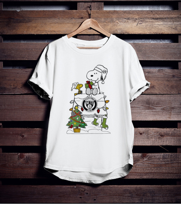 Snoopy Woodstock Christmas Igloo Brooklyn Nets Holiday Scene T-Shirt