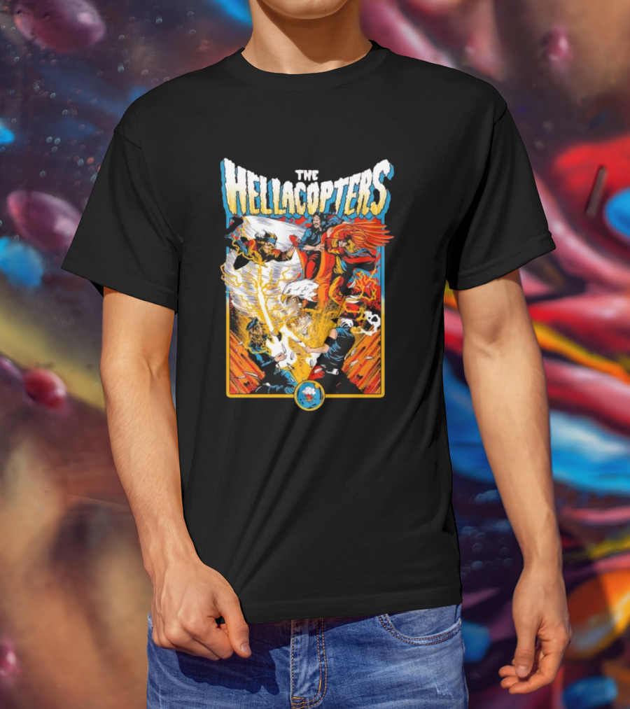 The Hellacopters Superhero Comic Rock Battle Machado T-Shirt