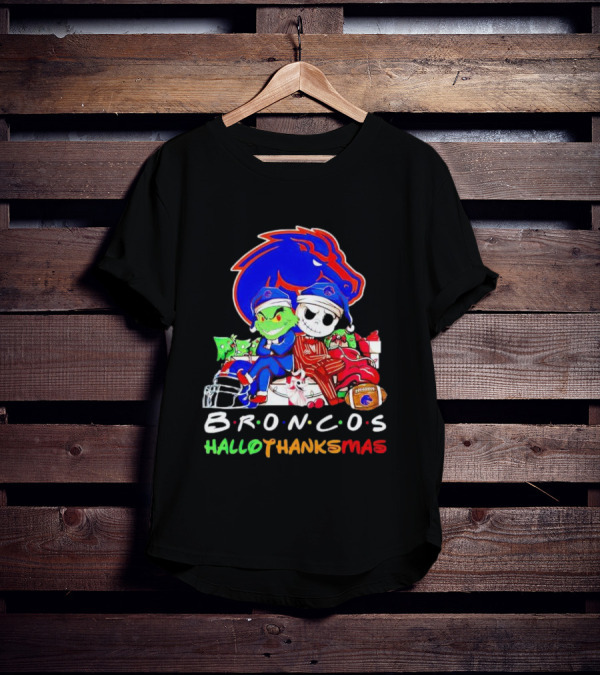 Broncos HalloThanksMas Grinch And Jack Skellington Friends T-Shirt