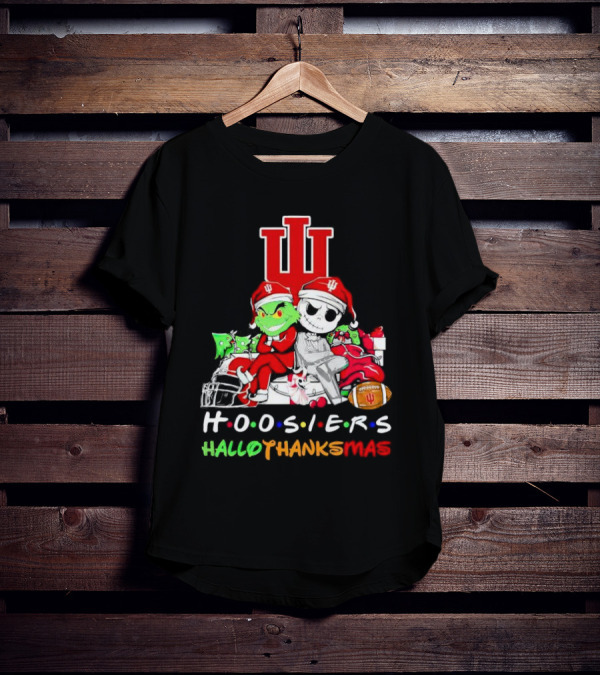 Hoosiers Grinch And Jack Skellington HalloThanksMas T-Shirt