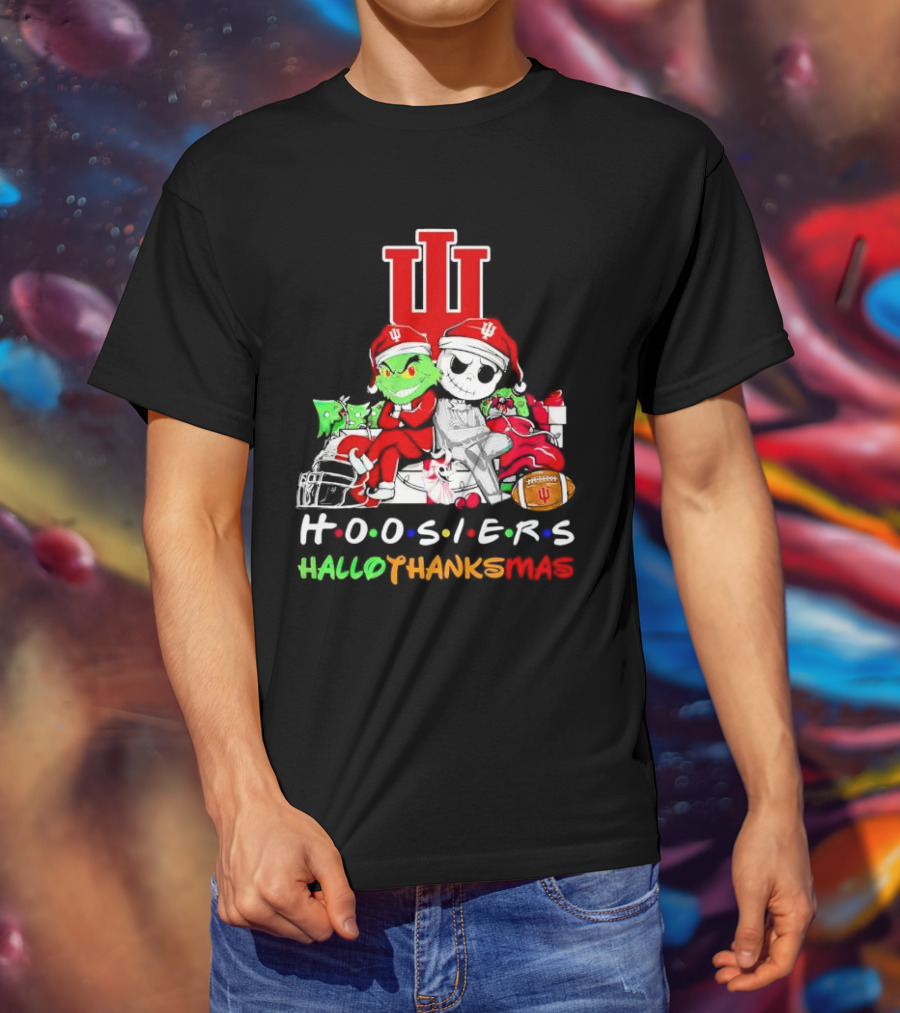 Hoosiers Grinch And Jack Skellington HalloThanksMas T-Shirt