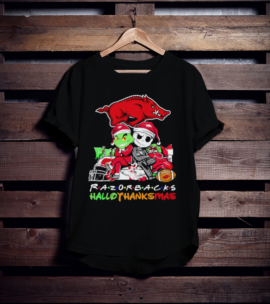 Razorbacks Grinch Jack Skellington Friends HalloThanksMas T-Shirt