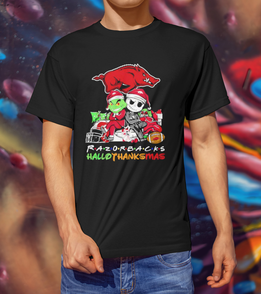 Razorbacks Grinch Jack Skellington Friends HalloThanksMas T-Shirt