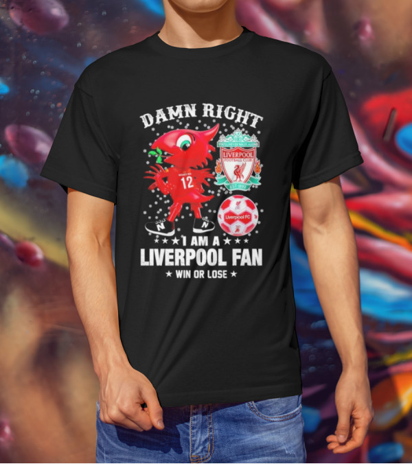Damn Right I Am A Liverpool Fan Win Or Lose Mighty Red Snowflakes Liverpool FC Football Club Est 1892 T-Shirt