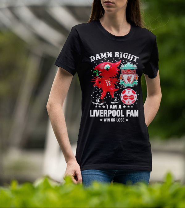 Damn Right I Am A Liverpool Fan Win Or Lose Mighty Red Snowflakes Liverpool FC Football Club Est 1892 T-Shirt