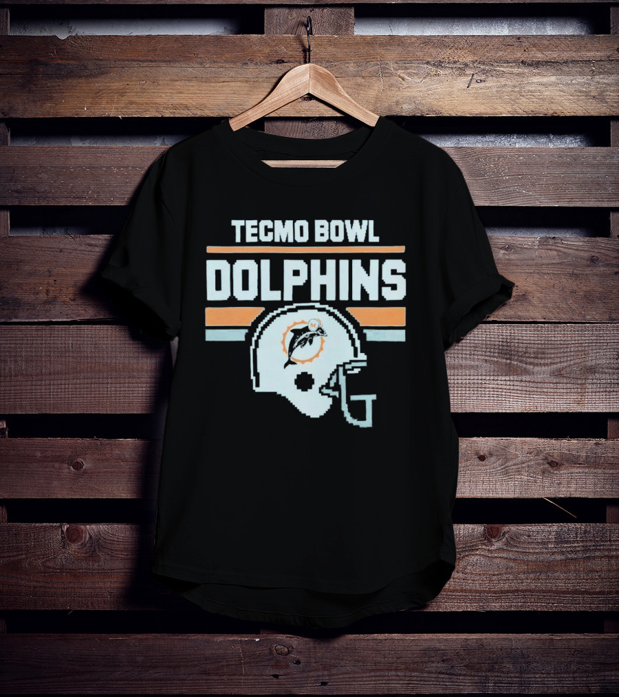 Tecmo Bowl Dolphins Retro Miami Football Helmet T-Shirt