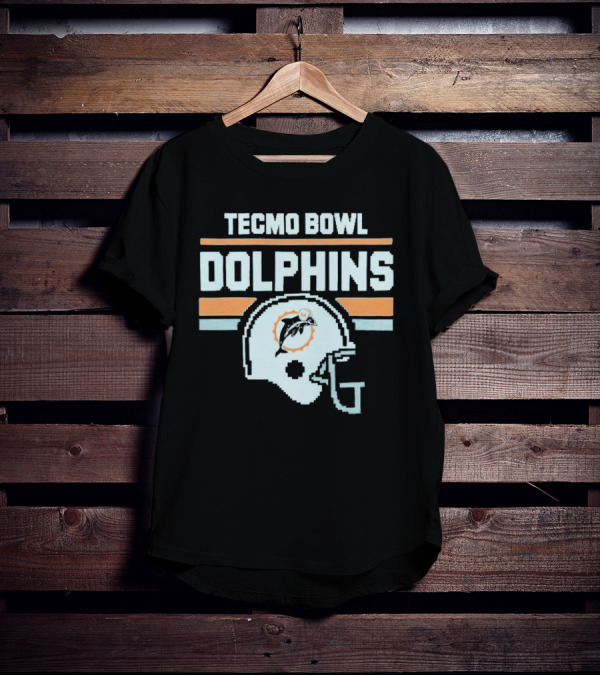 Tecmo Bowl Dolphins Retro Miami Football Helmet T-Shirt
