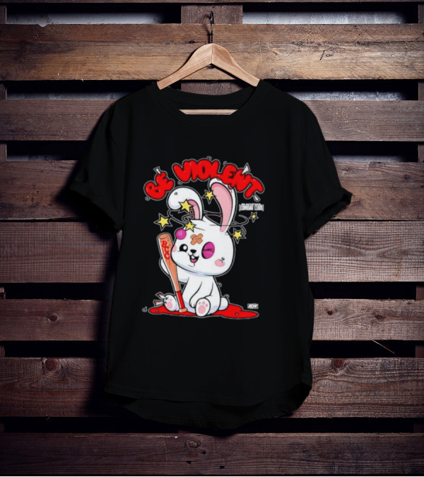 Blackpool Combat Club Be Violent Bunny With Bat And Stars T-Shirt