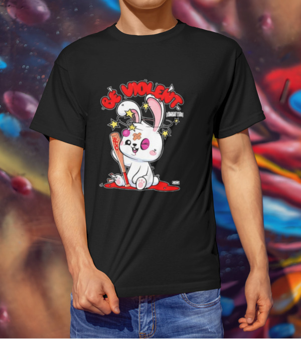 Blackpool Combat Club Be Violent Bunny With Bat And Stars T-Shirt