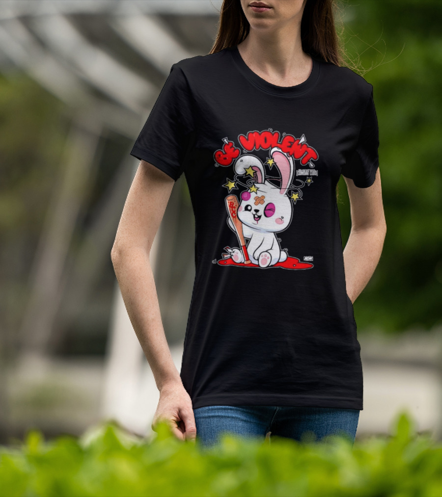 Blackpool Combat Club Be Violent Bunny With Bat And Stars T-Shirt