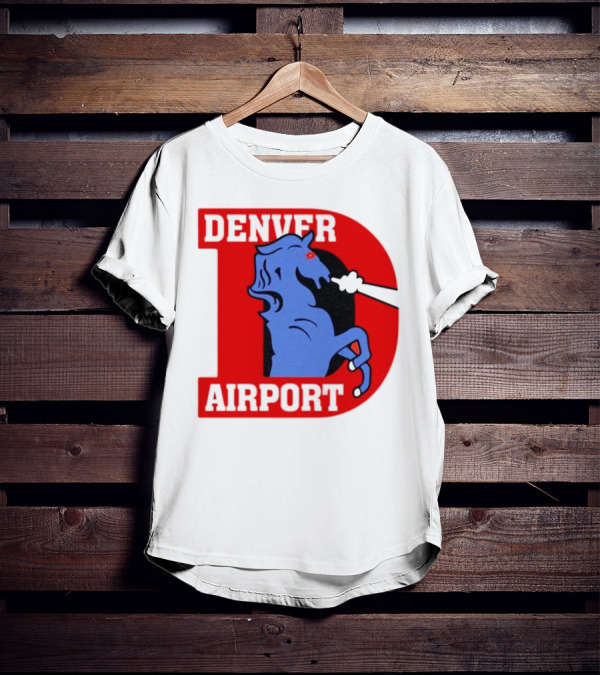 Denver Airport Blue Mustang Icon With Red Letter D T-Shirt