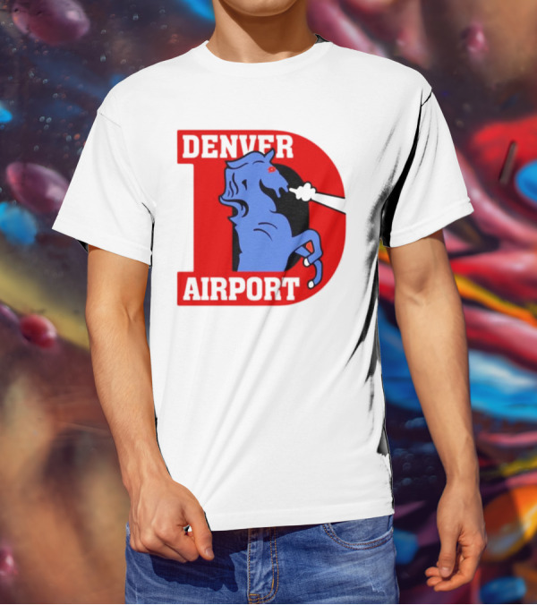 Denver Airport Blue Mustang Icon With Red Letter D T-Shirt