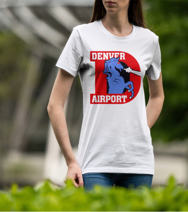 Denver Airport Blue Mustang Icon With Red Letter D T-Shirt