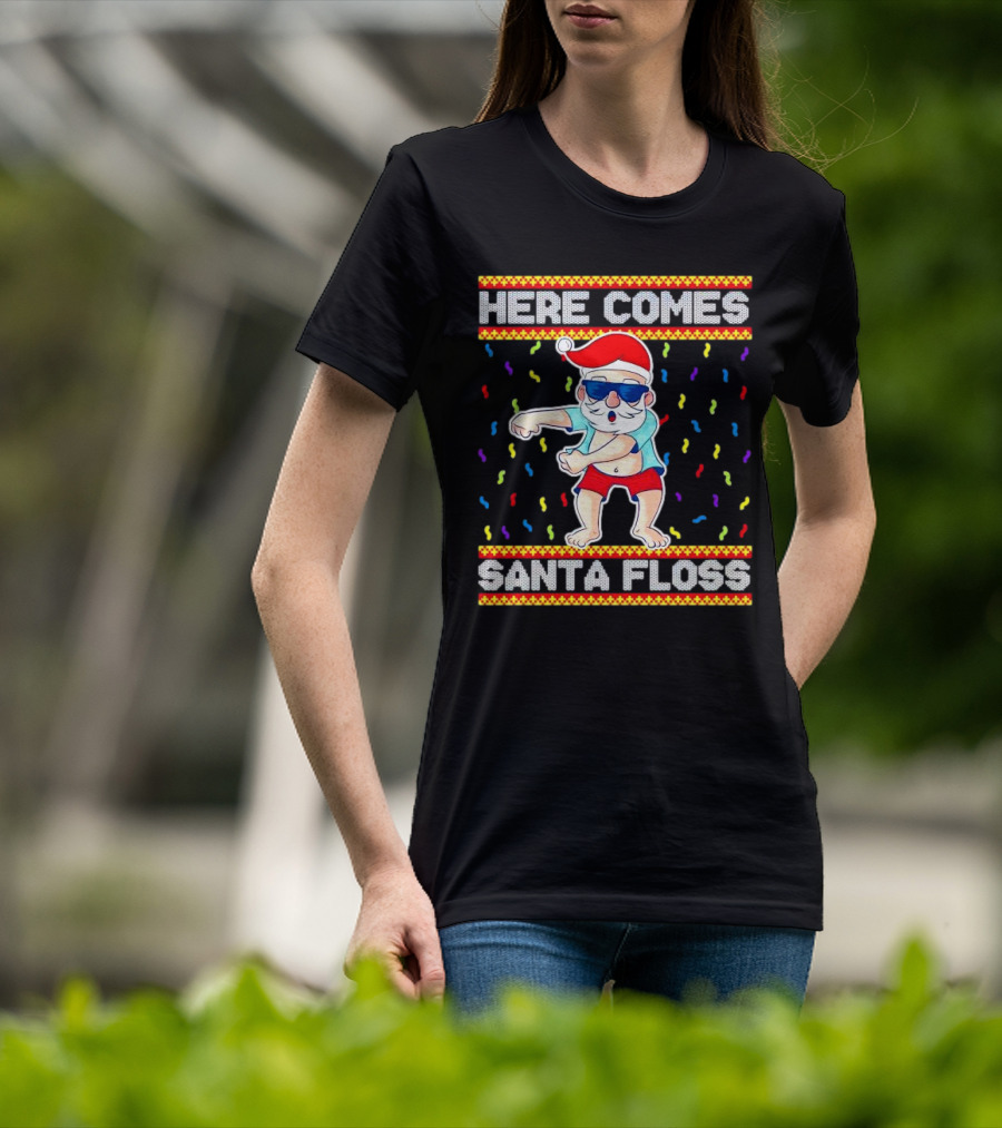 Here Comes Santa Floss Christmas Dance Party T-Shirt