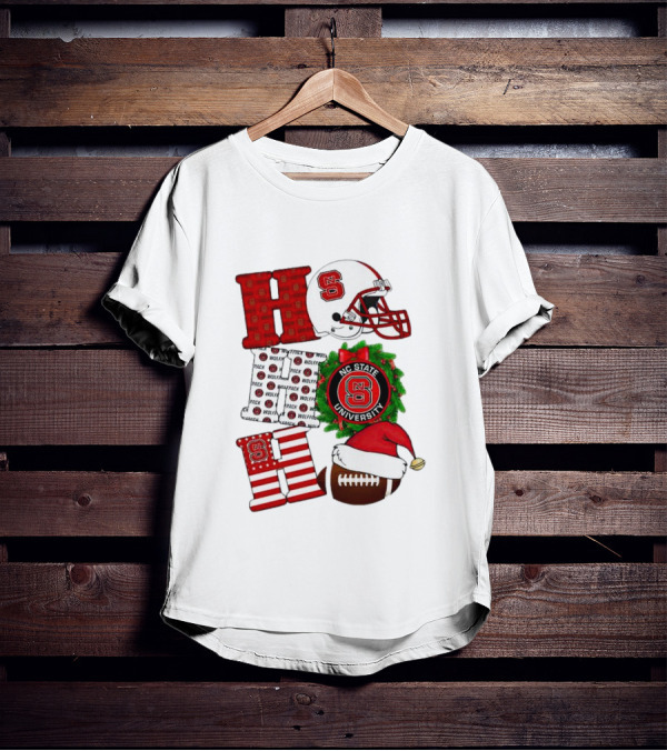 NC State Wolfpack University Christmas Football Helmet Text T-Shirt