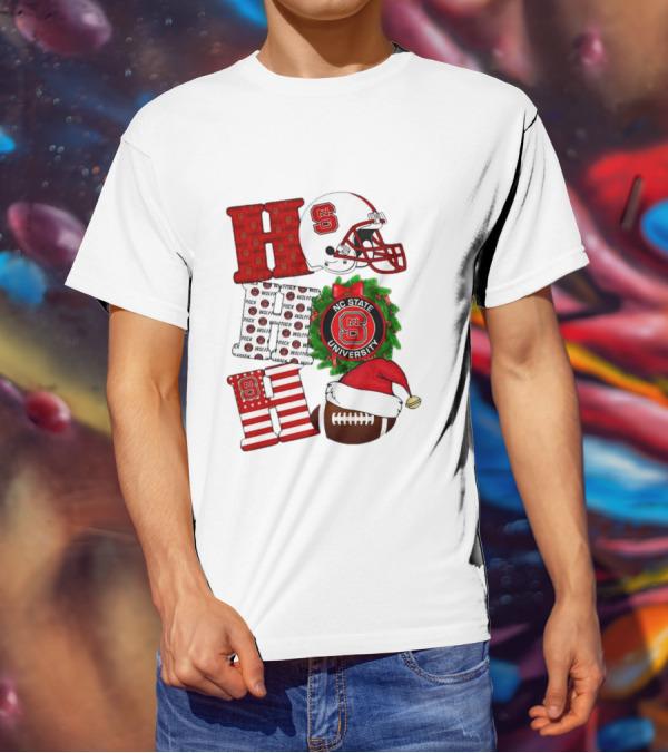 NC State Wolfpack University Christmas Football Helmet Text T-Shirt