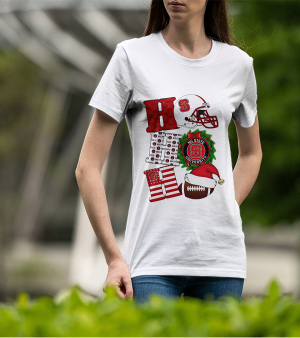 NC State Wolfpack University Christmas Football Helmet Text T-Shirt