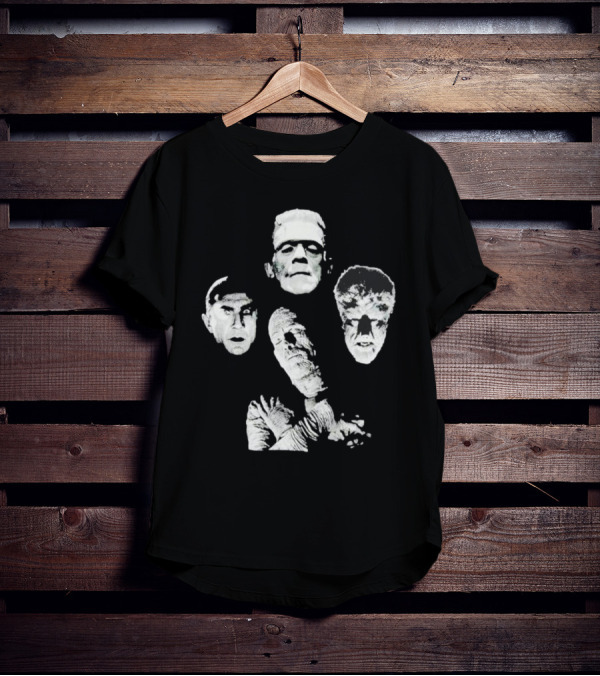 Rock Rebel Monster Dracula Frankenstein Mummy Wolfman Horror Band T-Shirt