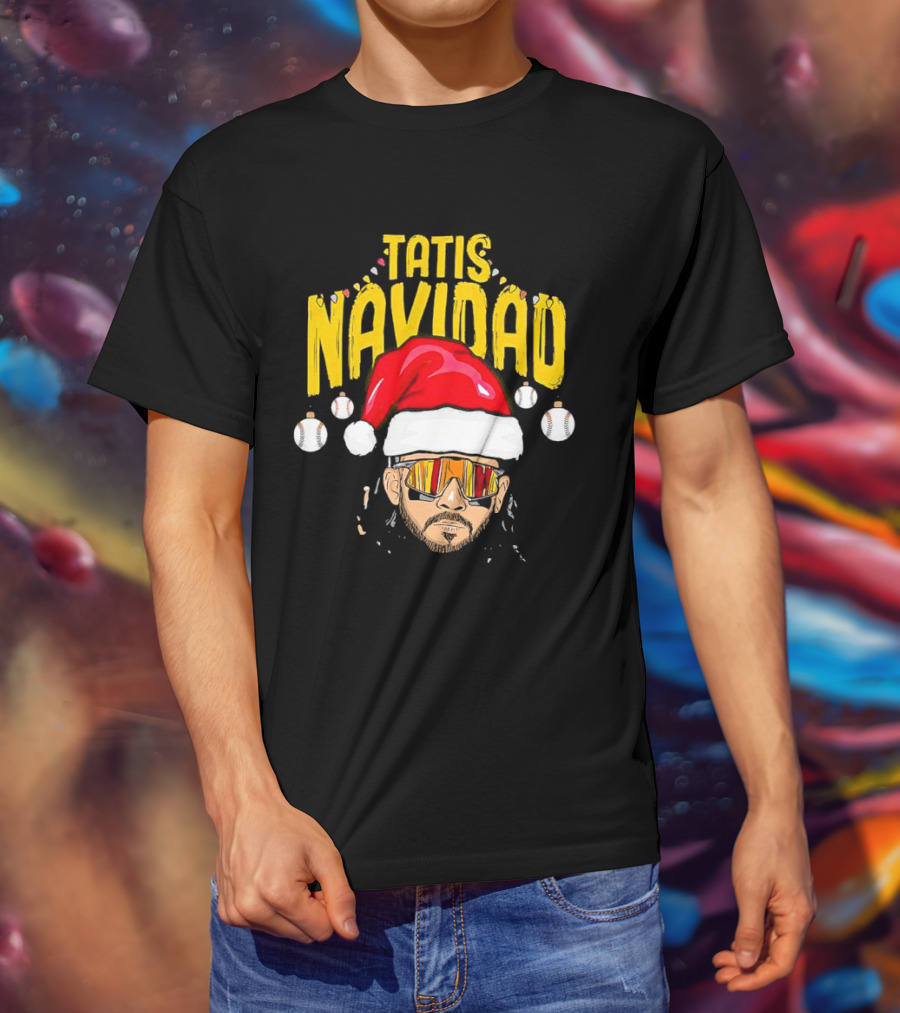 Tatis Navidad Santa Hat Baseball Sunglasses T-Shirt