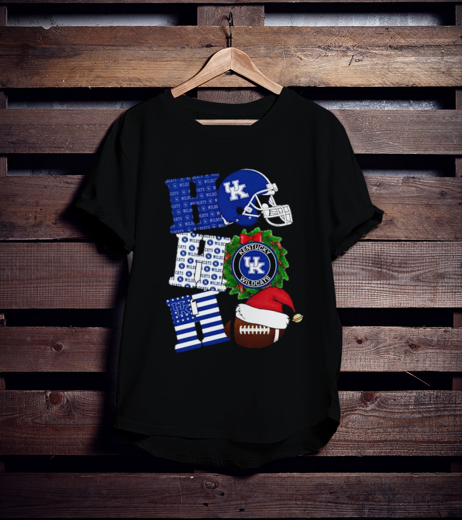 Kentucky Wildcats Ho Ho Ho Football Helmet Wreath Christmas T-Shirt