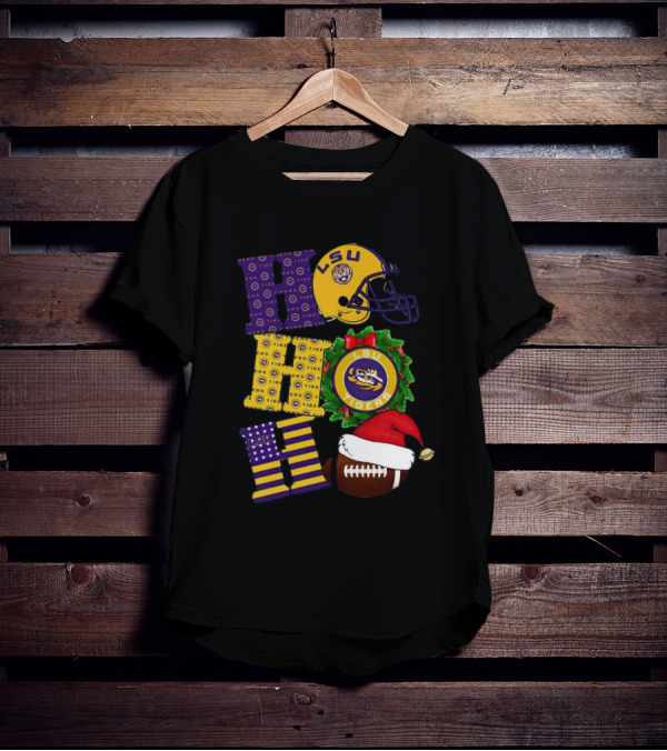 LSU Tigers Christmas Helmet Wreath Football Ho Ho Ho T-Shirt