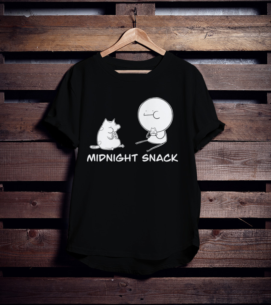 MIDNIGHT SNACK Cat And Stick Figure Eating Pizza T-Shirt