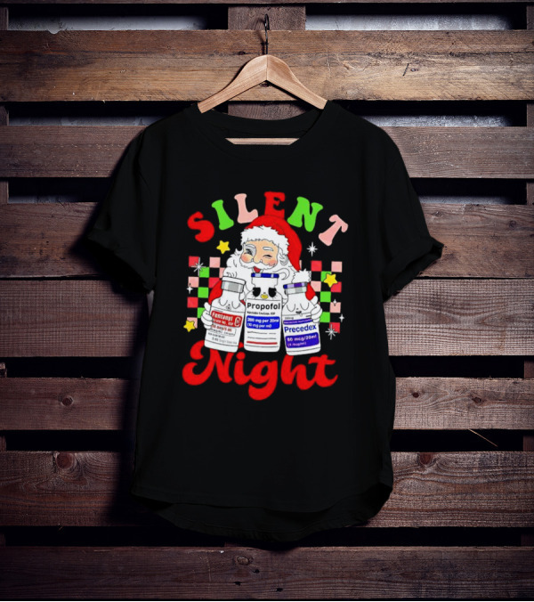 Silent Night ICU Nurse Christmas Santa Helpers T-Shirt