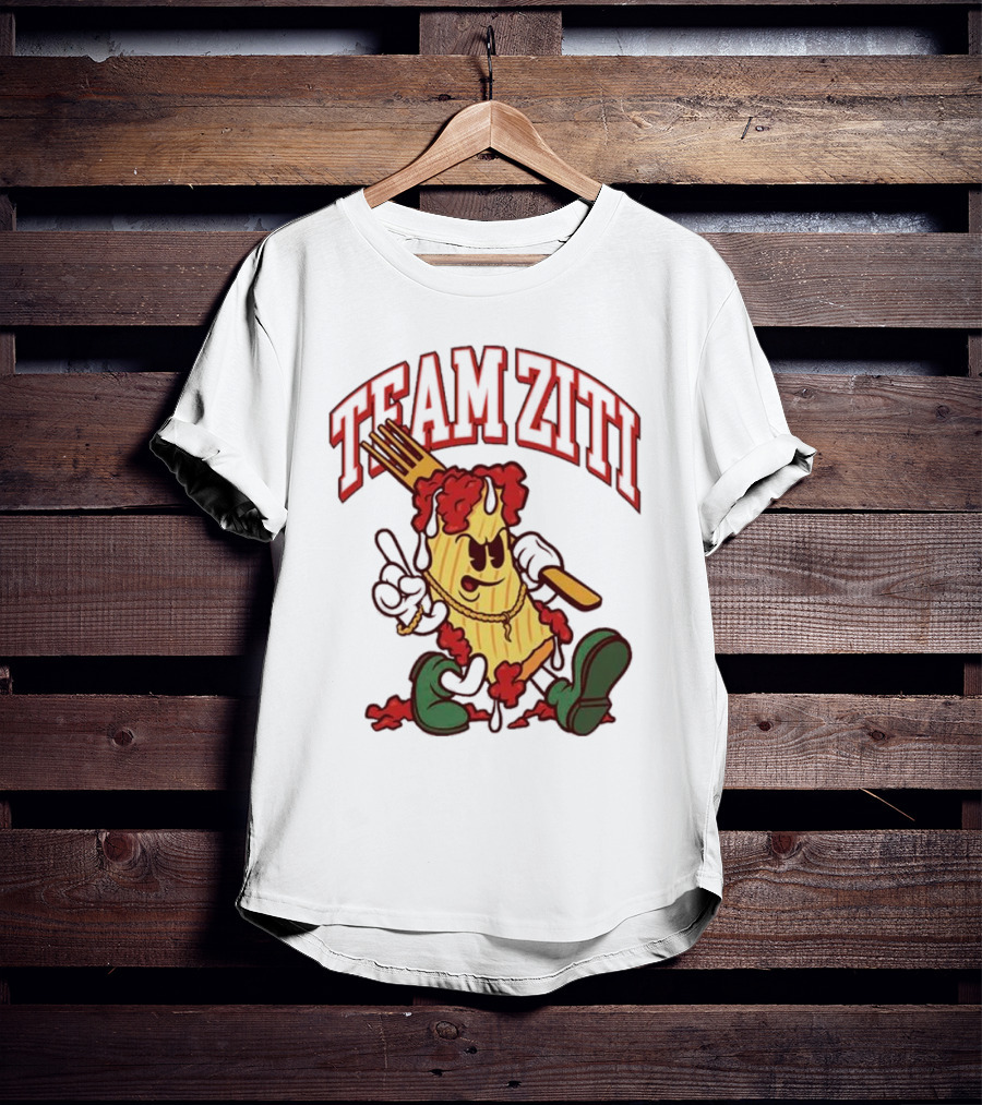 Team Ziti Pasta Character With Fork And Sauce T-Shirt