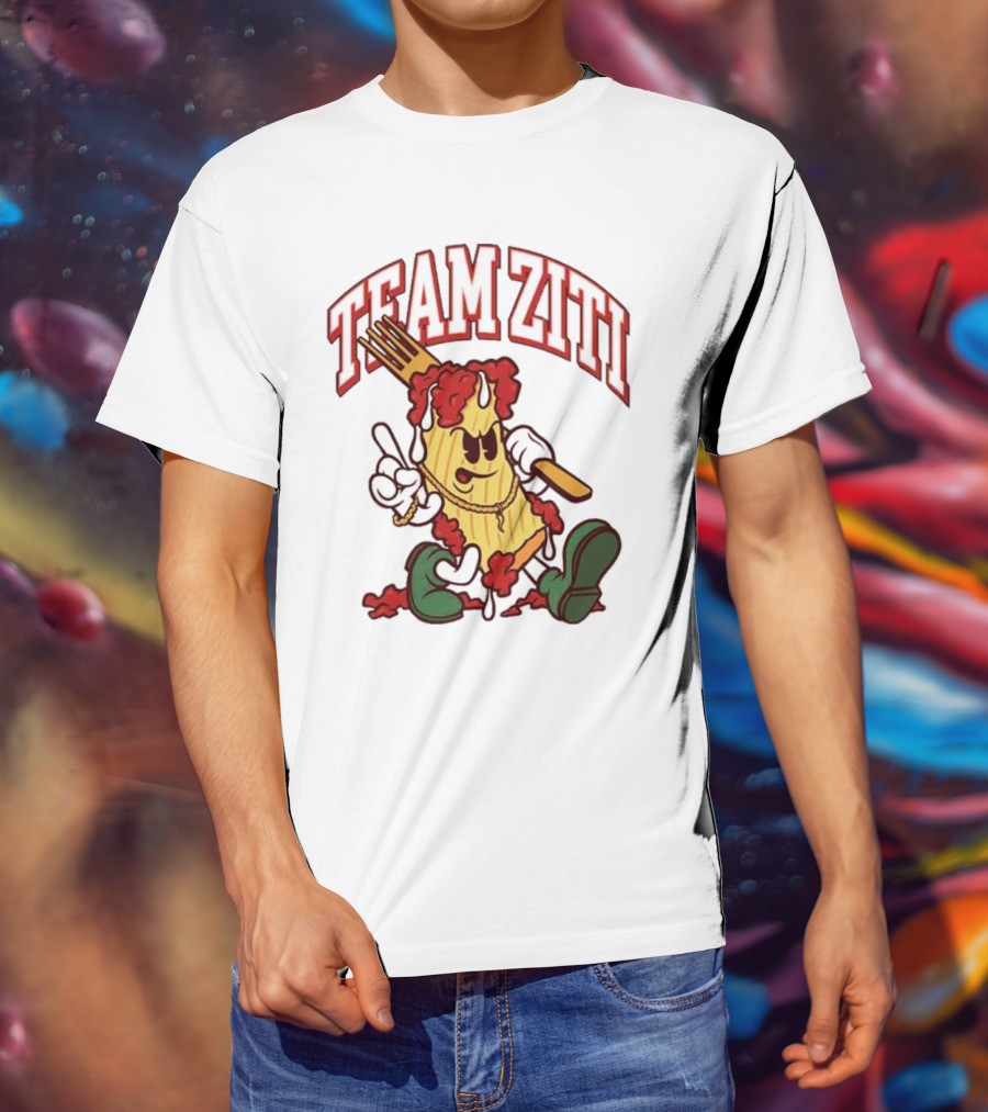 Team Ziti Pasta Character With Fork And Sauce T-Shirt