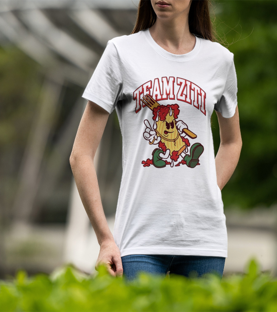 Team Ziti Pasta Character With Fork And Sauce T-Shirt