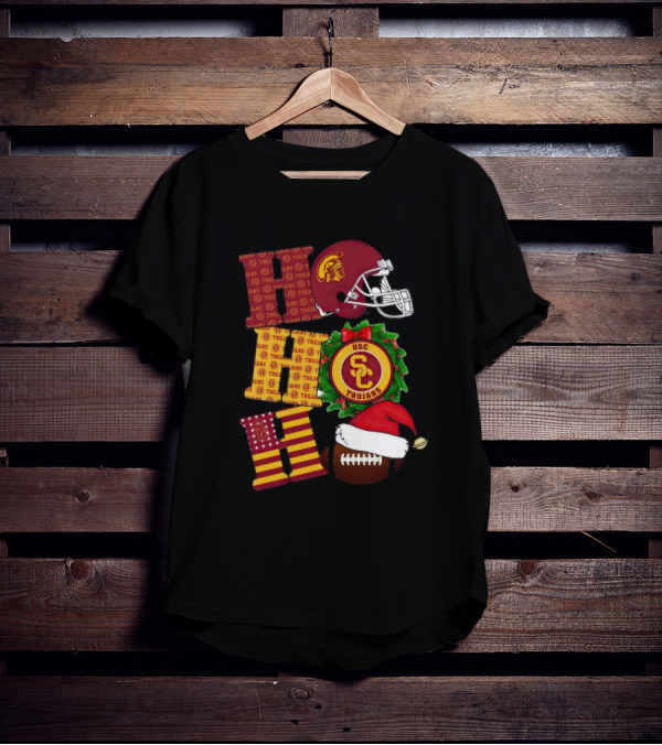 USC Trojans Ho Ho Ho Christmas Helmet Wreath Football Santa Hat T-Shirt