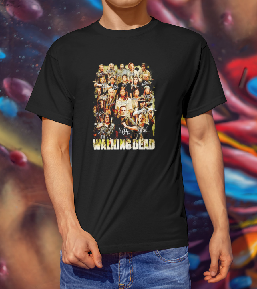 The Walking Dead Cast Image With Character Signatures T-Shirt