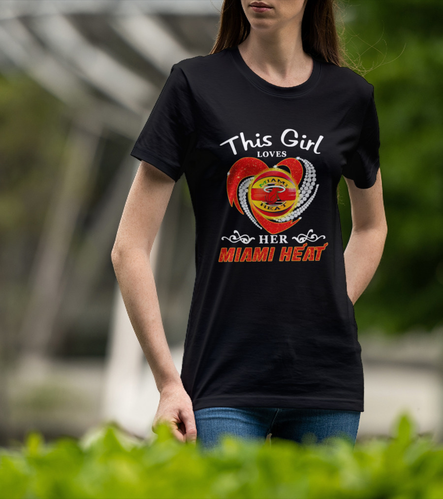 This Girl Loves Her Miami Heat Sparkling Heart T-Shirt