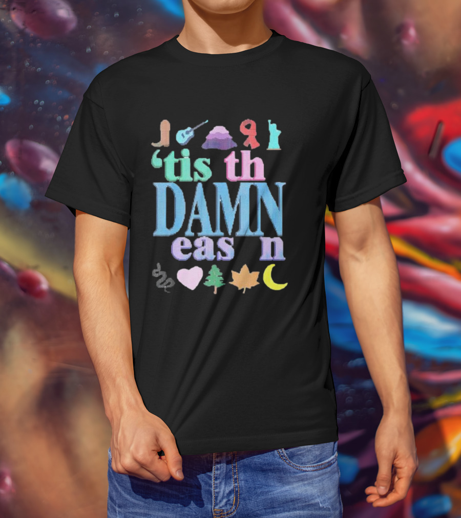 Christmas ’tis The Damn Season Colorful Icons And Symbols T-Shirt