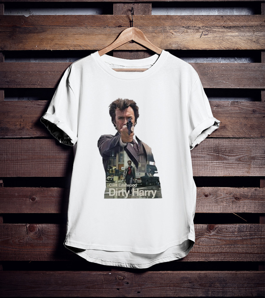 Clint Eastwood Dirty Harry Iconic Movie Scene With Gun And Urban Background T-Shirt