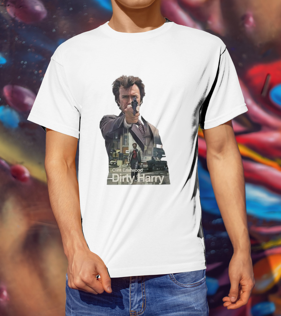 Clint Eastwood Dirty Harry Iconic Movie Scene With Gun And Urban Background T-Shirt