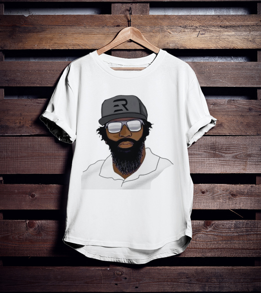 Geno Stone Wearing Ed Reed Illustration With ER Hat T-Shirt