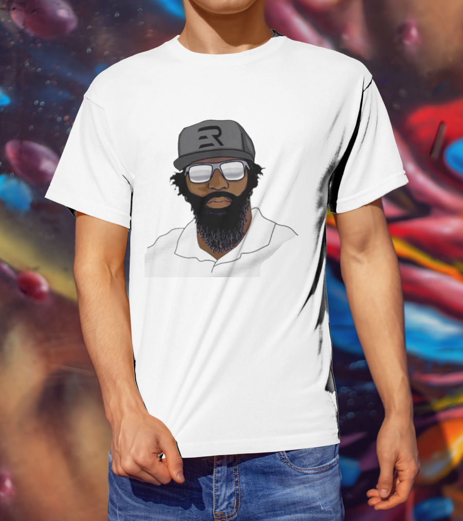 Geno Stone Wearing Ed Reed Illustration With ER Hat T-Shirt