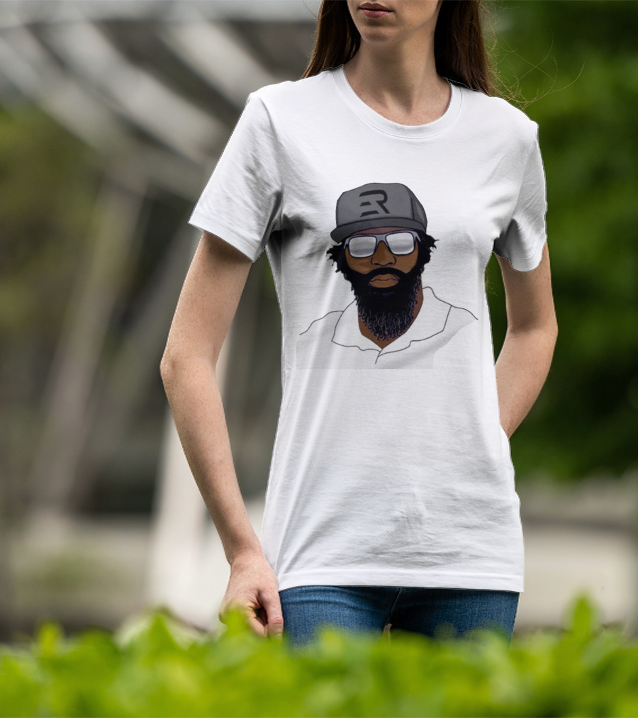 Geno Stone Wearing Ed Reed Illustration With ER Hat T-Shirt