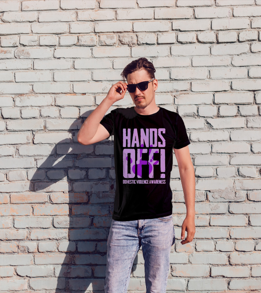 HANDS OFF DOMESTIC VIOLENCE AWARENESS PURPLE HANDPRINT T-Shirt