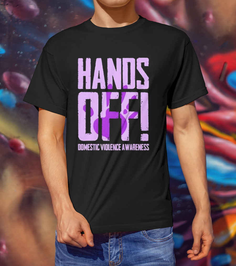 HANDS OFF DOMESTIC VIOLENCE AWARENESS PURPLE HANDPRINT T-Shirt